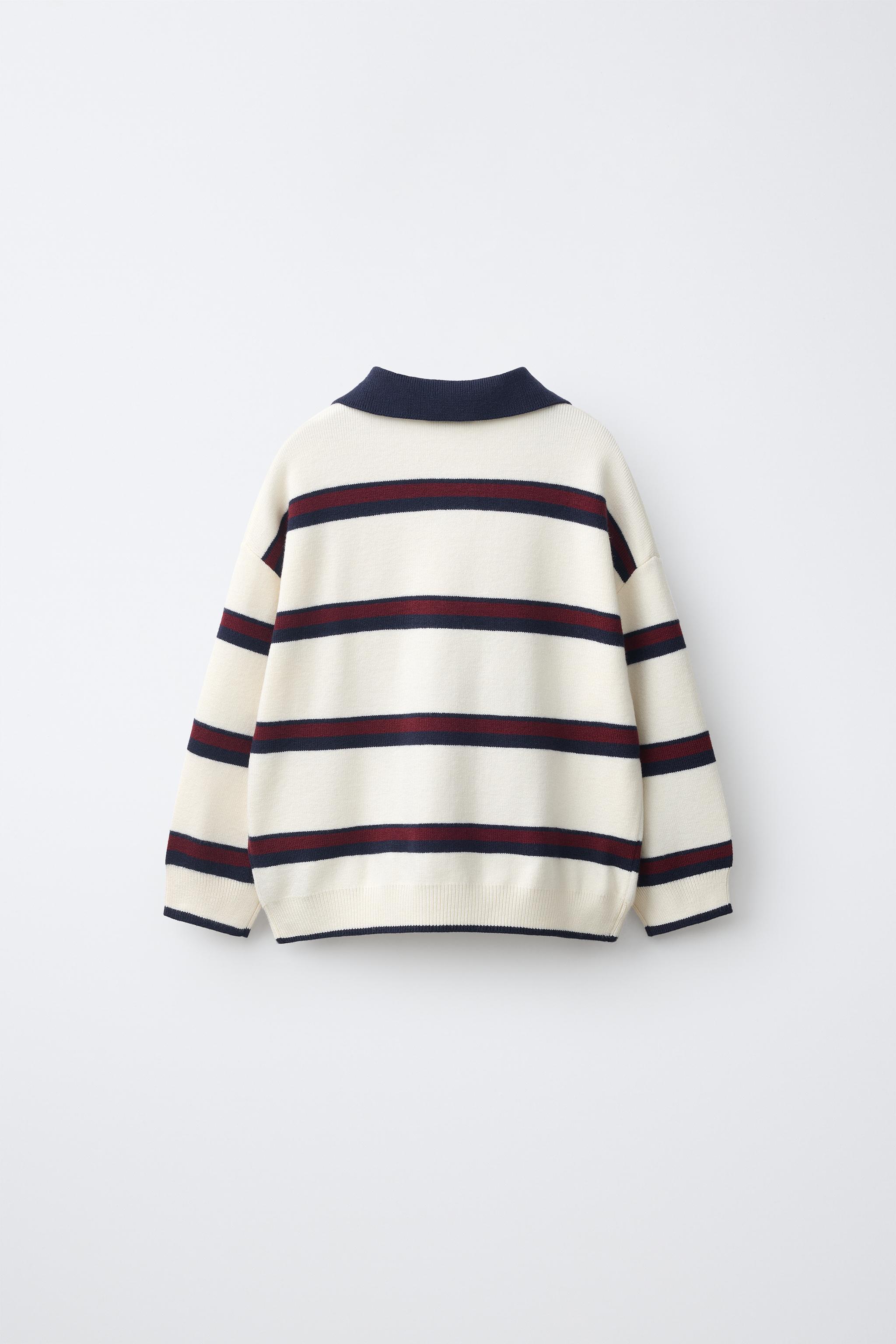 EMBROIDERED STRIPED POLO KNIT SWEATER