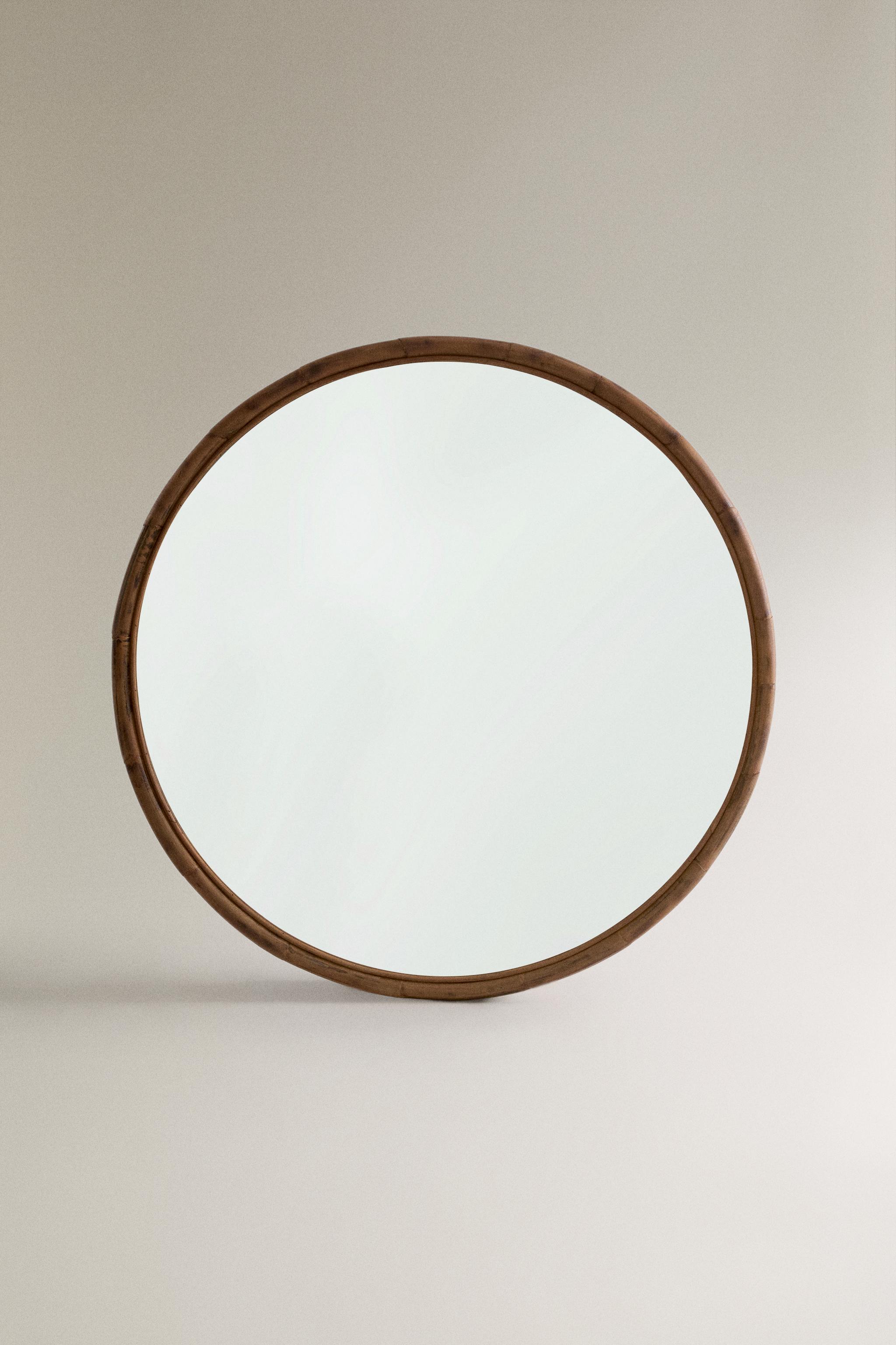 ROUND RATTAN MIRROR — Brown