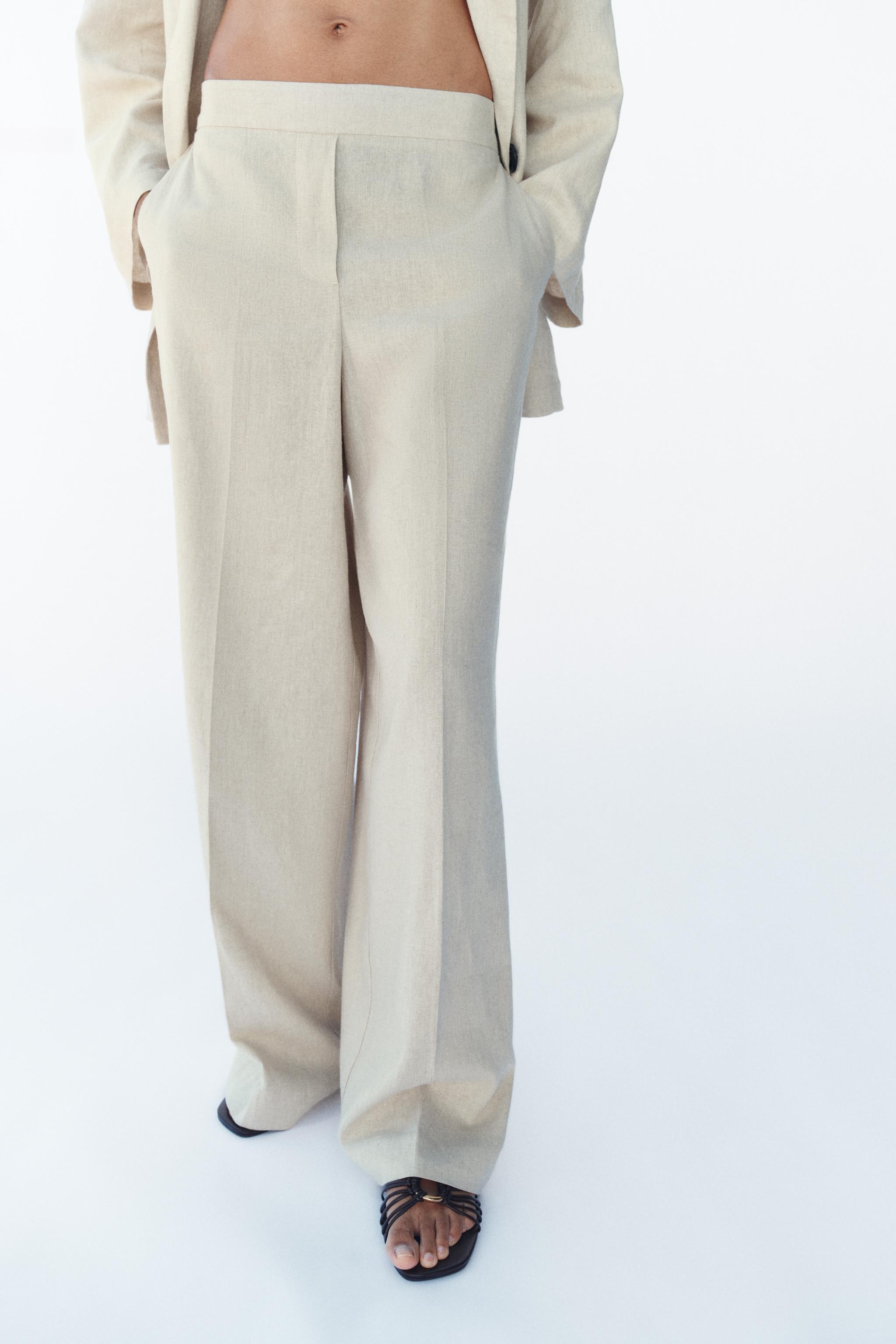 LINEN STRAIGHT TROUSERS — Light beige