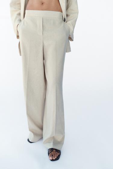 PANTALON DROIT LIN - Beige clair de Zara - Image 1
