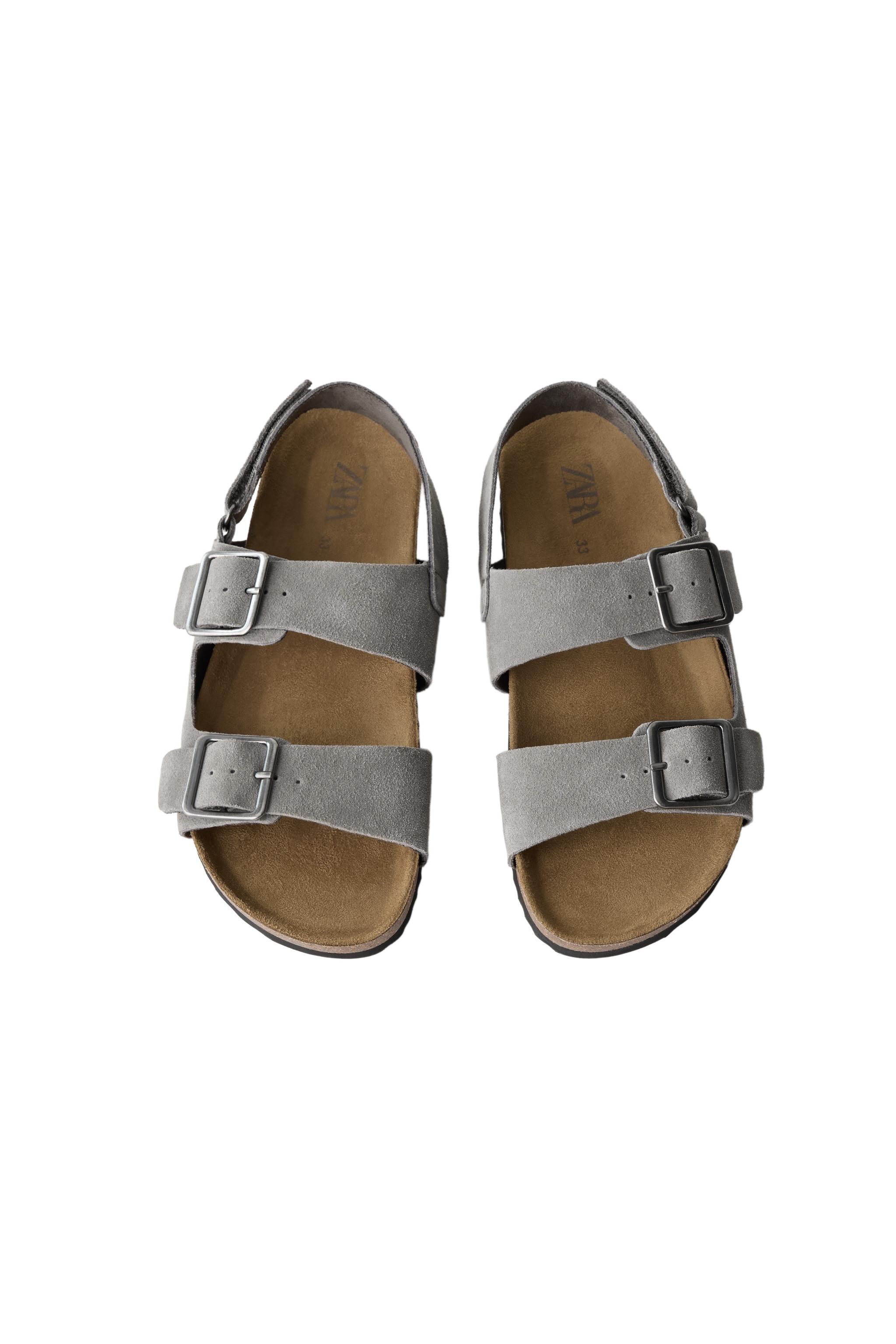 BUCKLE LEATHER SANDALS — Gray (alternate view)