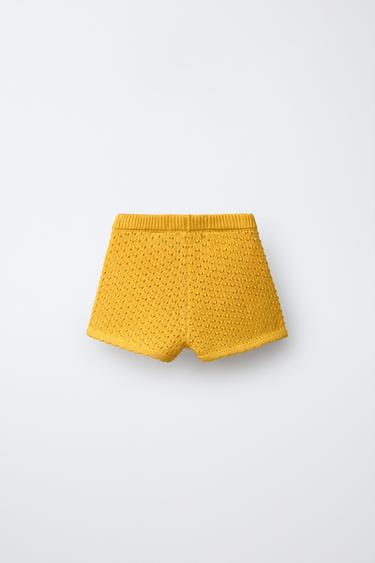 SHORT EN MAILLE FLEUR BRODÉE - Jaune de Zara - Image 1