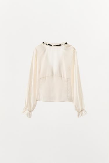 TOP SATINÉ AVEC LACET CONTRASTANT - Gaufrette de Zara - Image 5