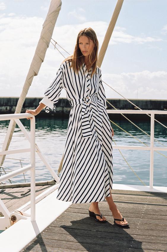 BELTED STRIPED MIDI DRESS from Zara - $89.90