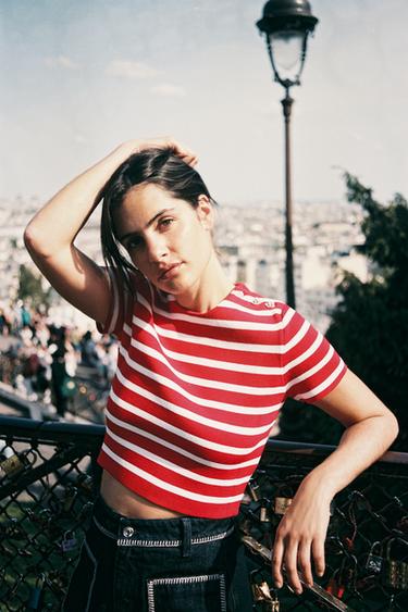STRIPED KNIT SHORT SLEEVE TOP - striped by Zara - Image 0