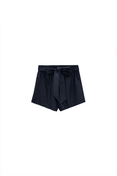 LINEN BERMUDA SHORTS WITH TIE DETAIL