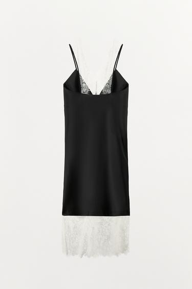 SATIN DRESS WITH CONTRAST LACE - Black by Zara - Image 5