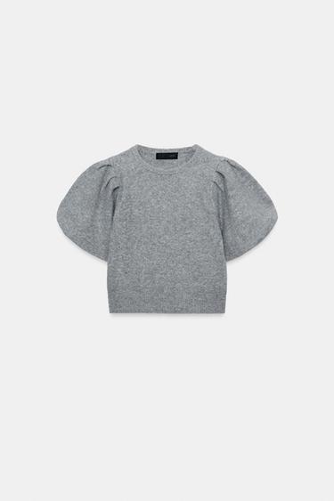 KNIT PUFF SLEEVE JUMPER - Mid-grey by Zara - Image 0