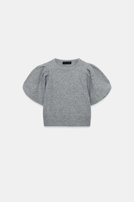 JERSEY PUNTO MANGA ABULLONADA - Gris medio de Zara - Imagen 0