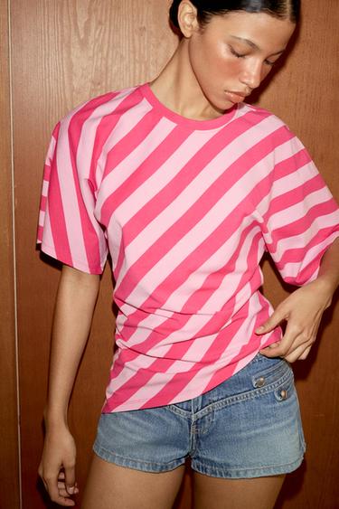 ASYMMETRIC HEM STRIPED TOP - Pink by Zara - Image 3
