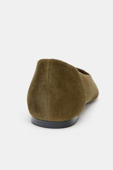 SUEDE POINTED BALLERINAS - Olive Green by Zara - Image 4