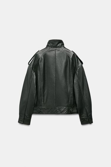 ZW COLLECTION LIMITED EDITION LEATHER BOMBER JACKET - Bottle green by Zara - Image 5
