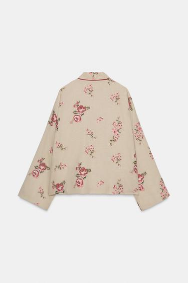 STEPPJACKE MIT BLUMENSTICKEREI - Beige von Zara