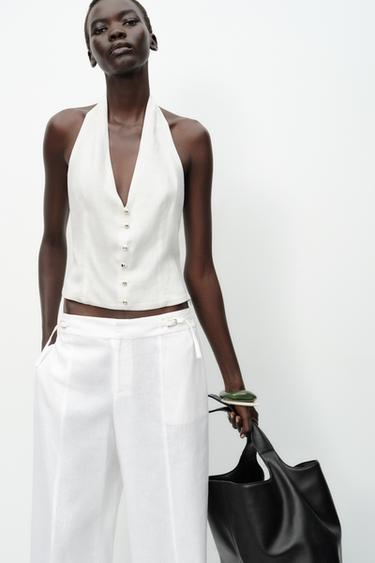 HALTER WAISTCOAT TOP LINEN BLEND - White by Zara