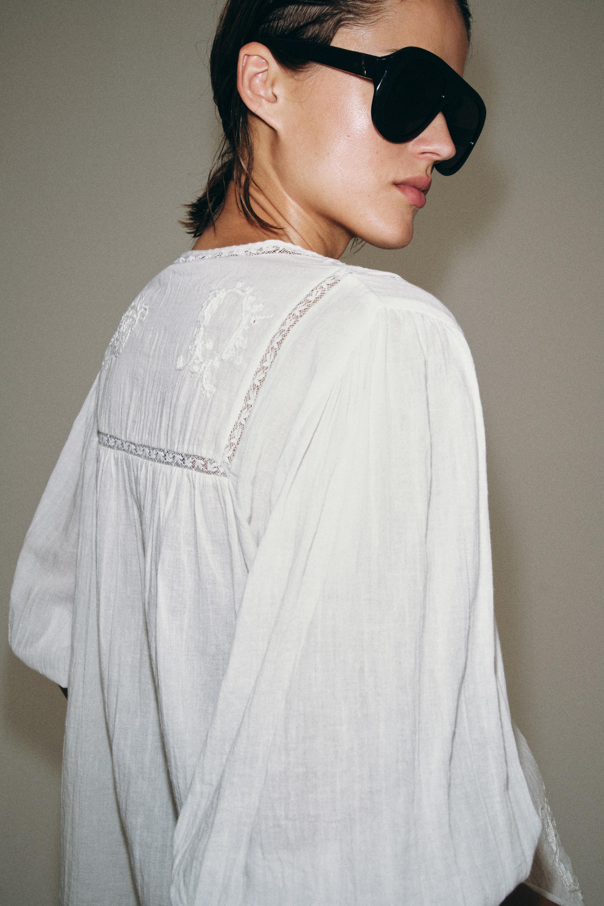 Женские рубашки Zara EMBROIDERED LACE SHIRT ZW COLLECTION — фото 3