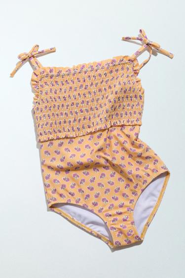6-14 AÑOS/ BAÑADOR NIDO DE ABEJA FLORES - Amarillo Mostaza de Zara