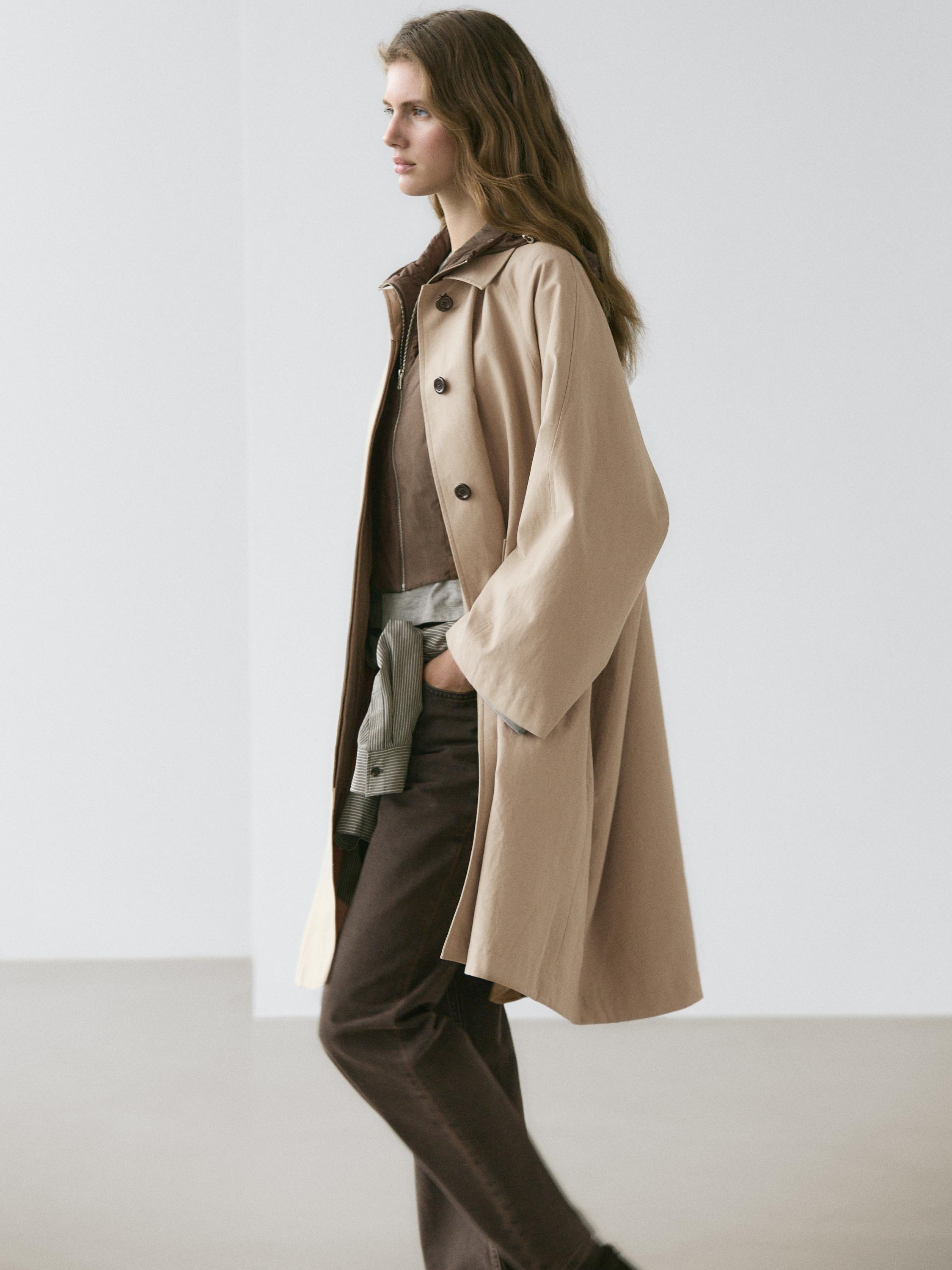 Cape trench coat with hood
