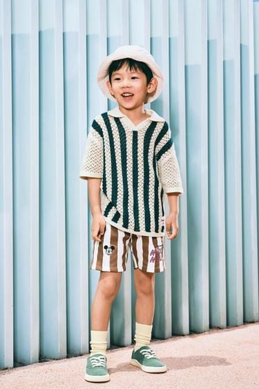 STRIPED FOOTBALL KNIT POLO SHIRT - Ecru / Blue by Zara