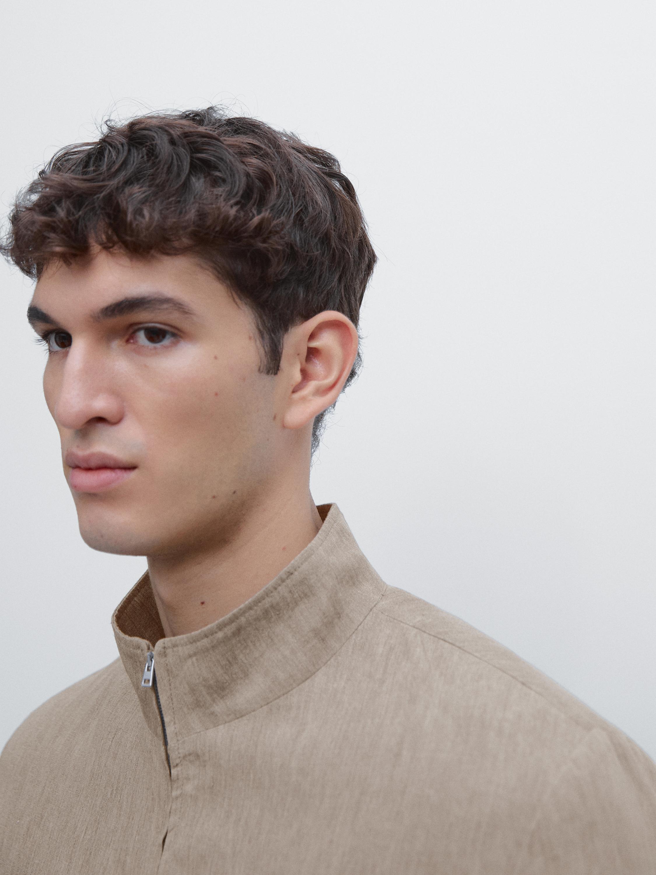 Faded total look linen bomber jacket