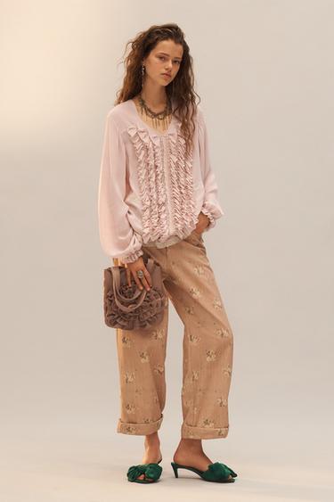LIMITED EDITION LACE RUFFLE SHIRT - Dusty pink by Zara - Image 0