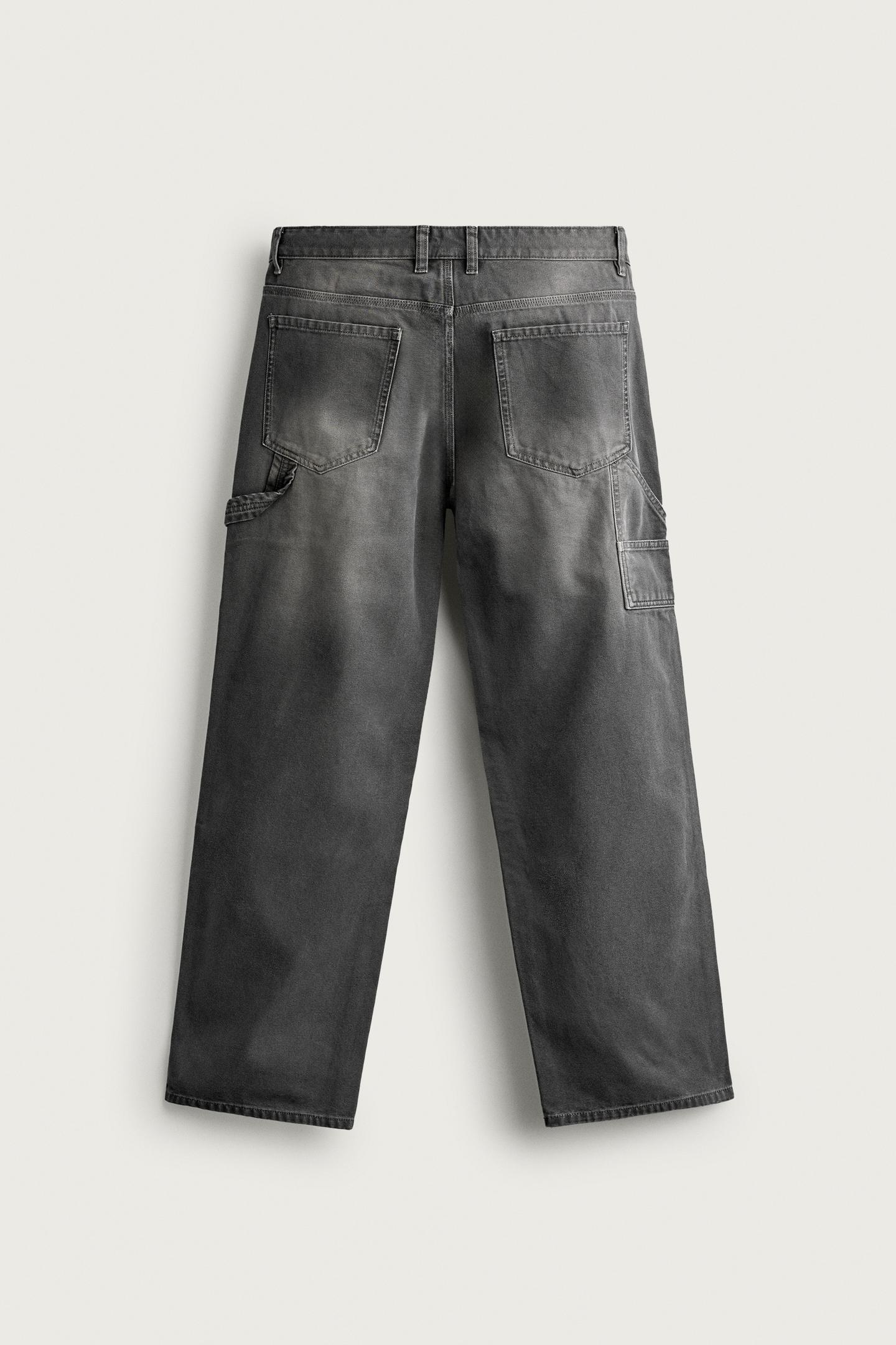 Мужские брюки Zara Relaxed-Fit Carpenter Pocket, цвет: Тёмный серый — фото 7