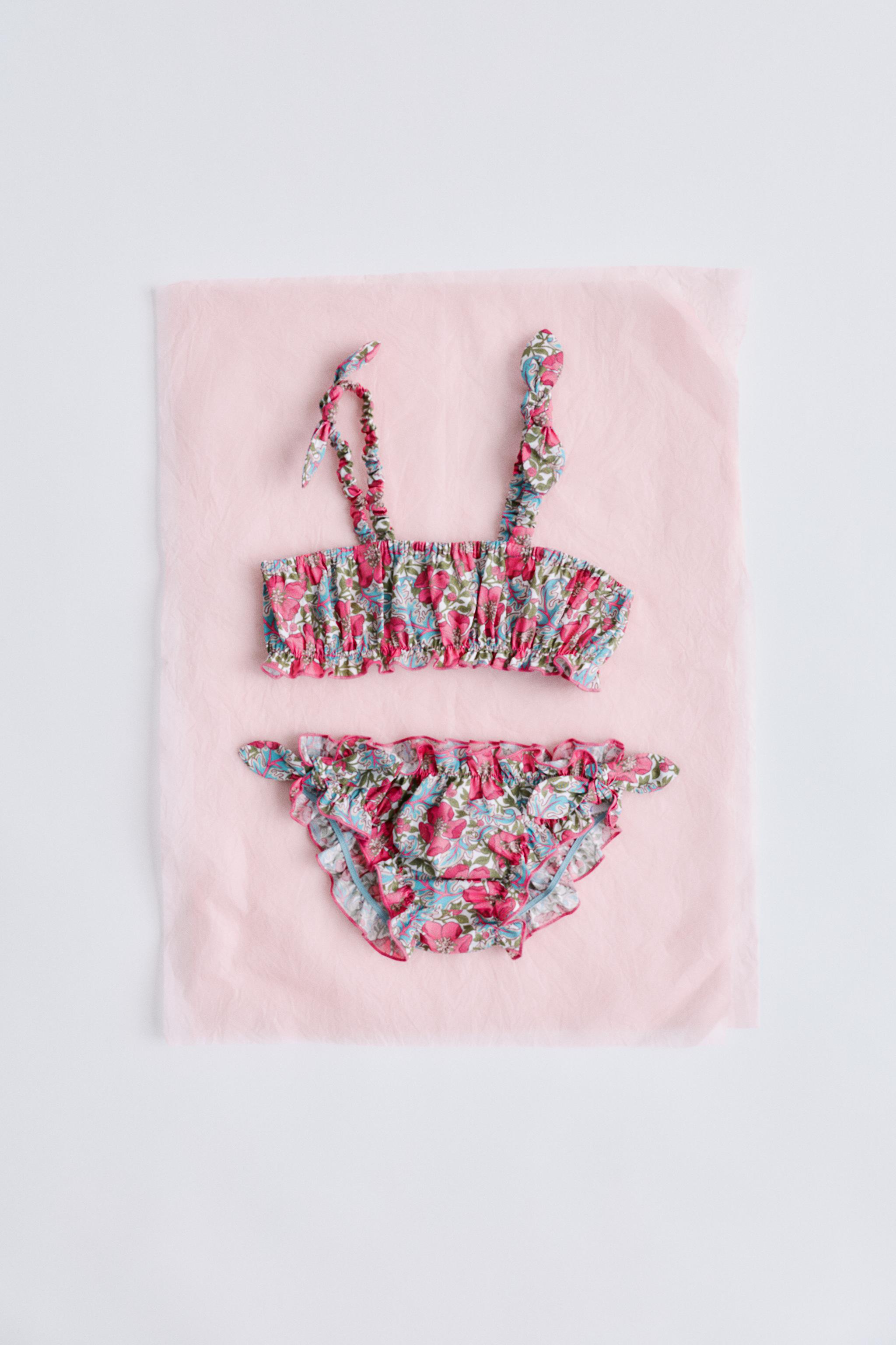 2-6 YEARS/ FLORAL PRINT BIKINI MADE WITH LIBERTY FABRIC — Fuchsia