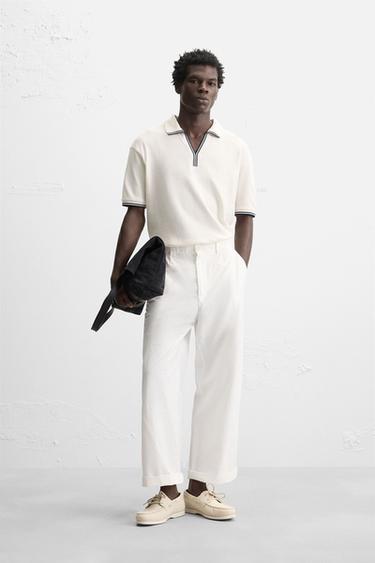 CONTRAST OPEN KNIT POLO SHIRT - Oyster-white by Zara