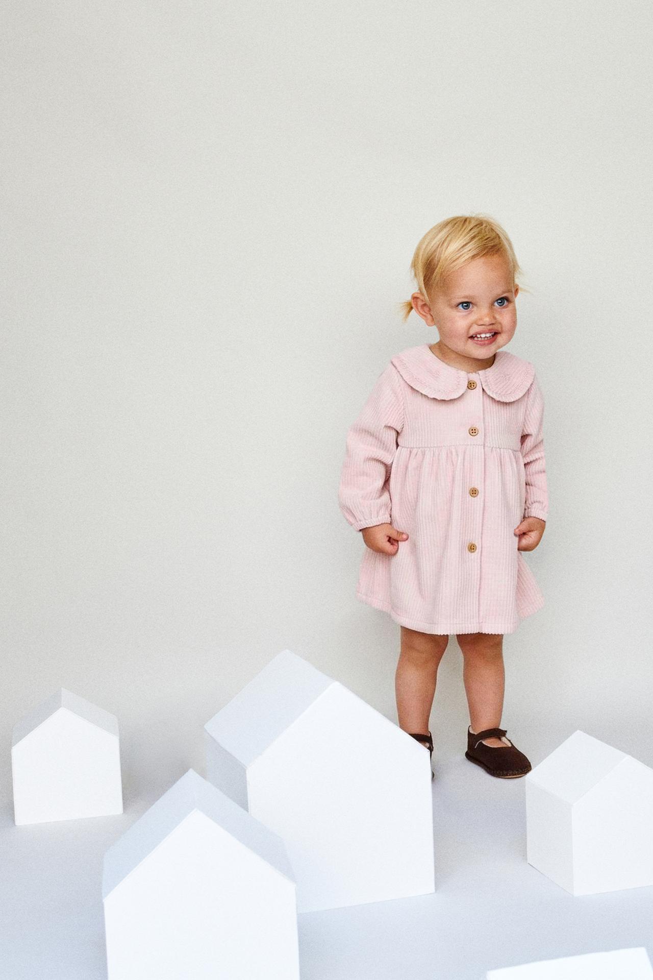 EMBROIDERED CORDUROY DRESS — Pastel pink