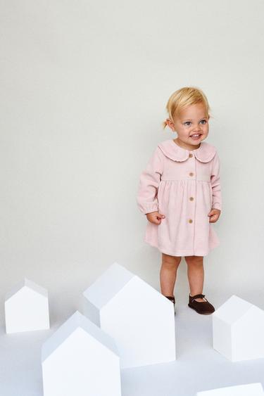 EMBROIDERED CORDUROY DRESS — Pastel pink 1