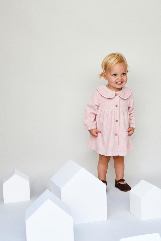EMBROIDERED CORDUROY DRESS - Pastel pink by Zara - Image 0