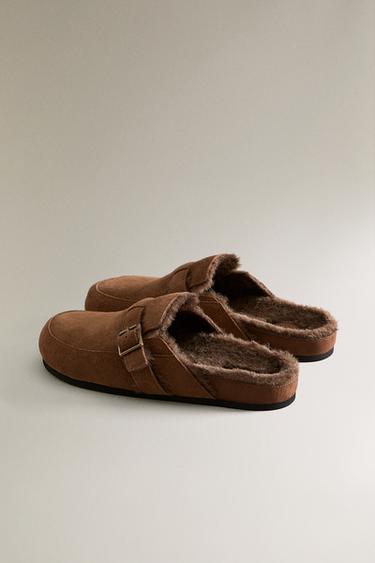 WARM LEATHER CLOGS WITH BUCKLE - Brown by Zara - Image 3