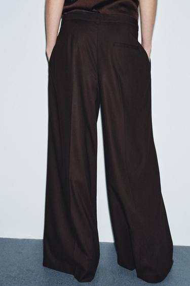 ZW COLLECTION WIDE-LEG TROUSERS WITH PLEATS - Brown by Zara