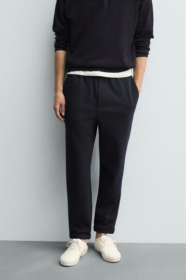 NON-IRON COMFORT JOGGER WAIST TROUSERS - Navy marl by Zara