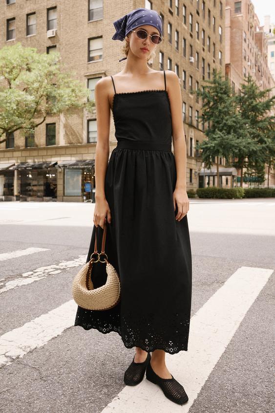 VESTIDO MIDI BORDADOS PERFORADOS - Negro de Zara - Imagen 0