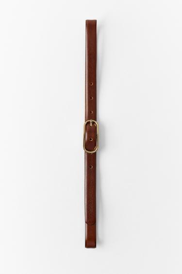 Zara 100% LEATHER BELT WITH METAL BUCKLE - Brown