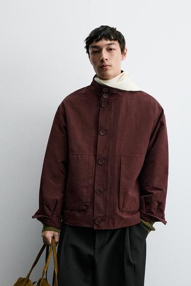 박시핏 포켓 점퍼 - Zara 버건디