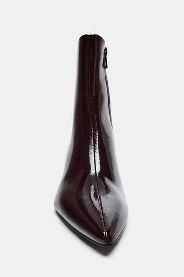 FAUX-PATENT KITTEN HEEL ANKLE BOOTS - Burgundy Red by Zara - Image 5