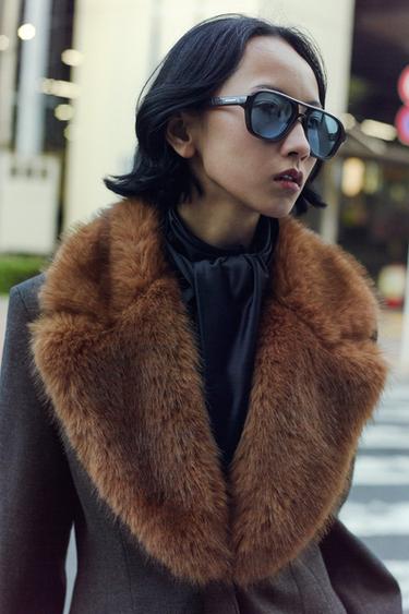 フェイクファーカラーブレザーZW COLLECTIONグレーマールZaraのフェイクファーカラーブレザーZW COLLECTION - グレーマール 