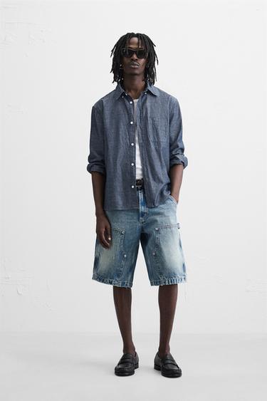 Zara BAGGY FIT CARPENTER POCKET BERMUDA SHORTS - Blue - Image 0