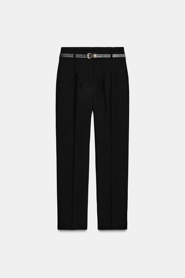 Zara HIGH-WAISTED BELTED PANTS - Black