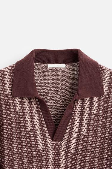 CONTRAST TEXTURED KNIT POLO SHIRT - Burgundy by Zara - Image 9
