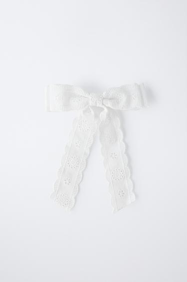 EMBROIDERED BOW SNAP HAIR CLIP - White by Zara - Image 0