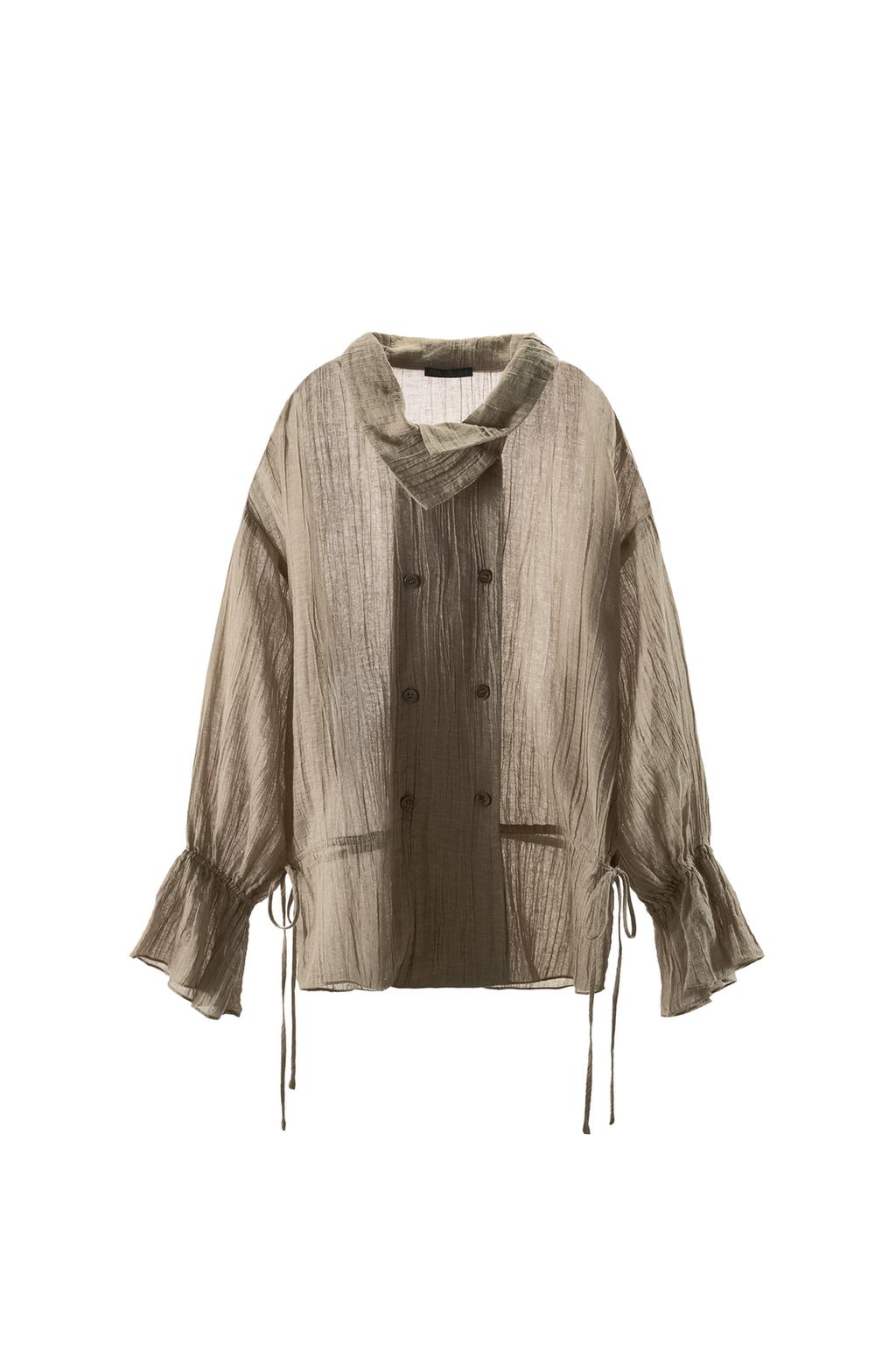 LINEN BLEND TIE-DETAIL SHIRT