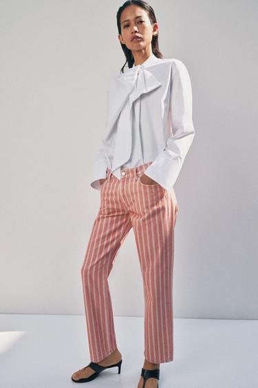 ZW COLLECTION MID-RISE STRIPED JEANS - Coral by Zara