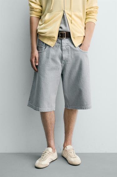 OVERLAY WAIST DENIM BERMUDA SHORTS - Faded blue by Zara