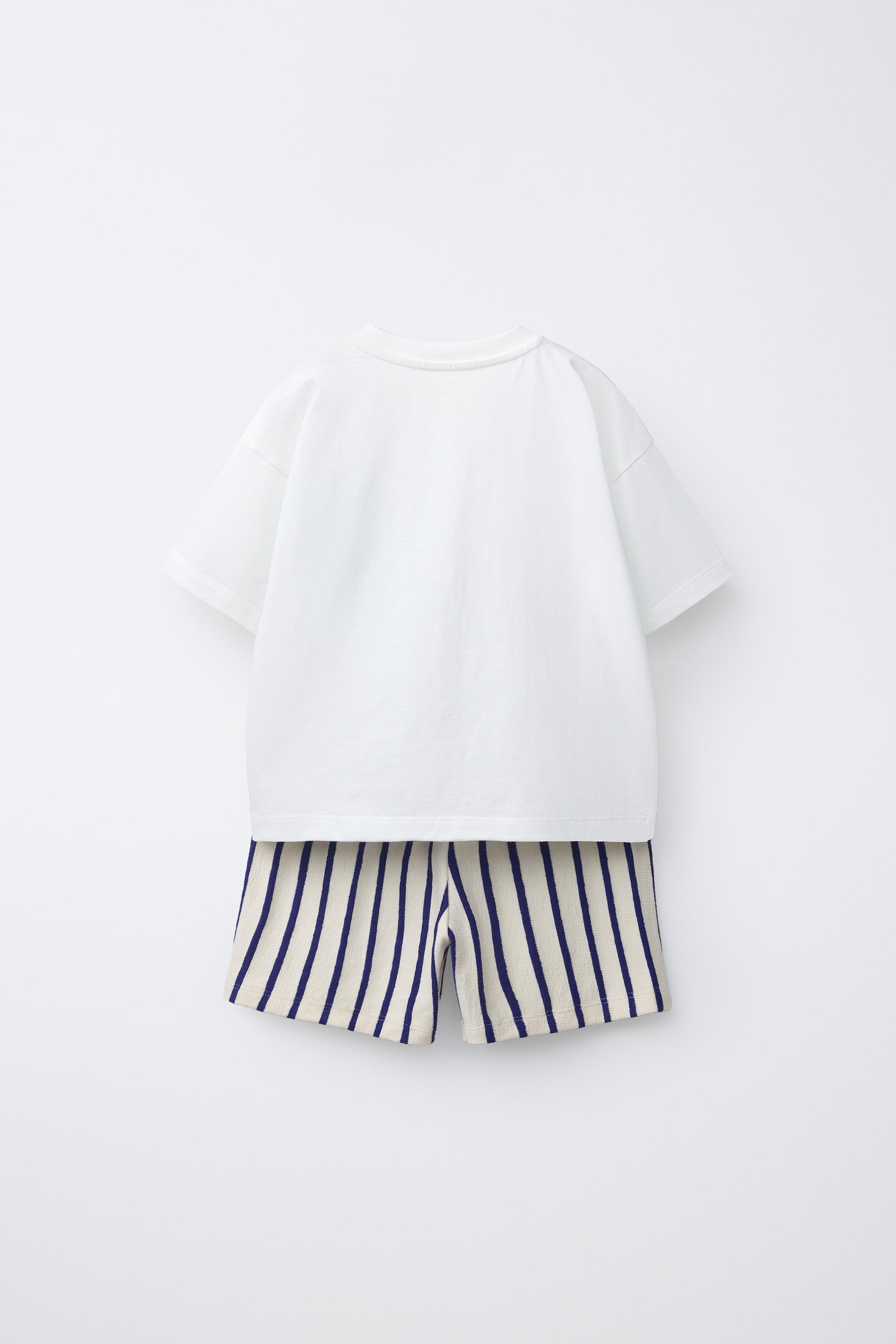 CAR T-SHIRT AND SHORTS JOGGING SET — Blue / White