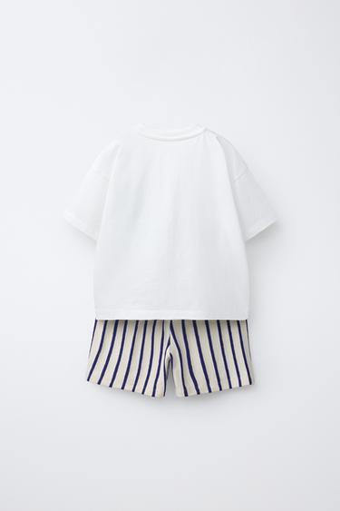 ENSEMBLE JOGGING T-SHIRT ET BERMUDA DINOSAURE - Bleu / Blanc de Zara