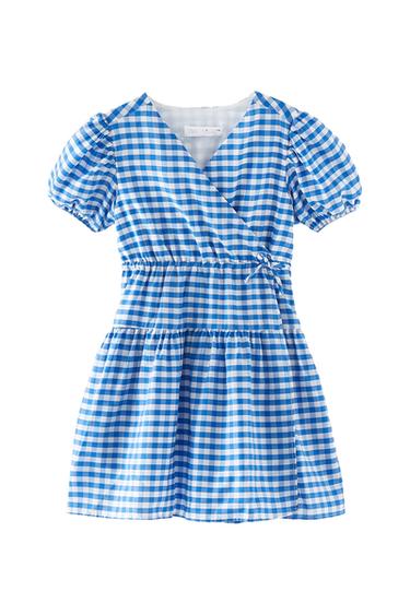 CHECKED CROSSOVER DRESS