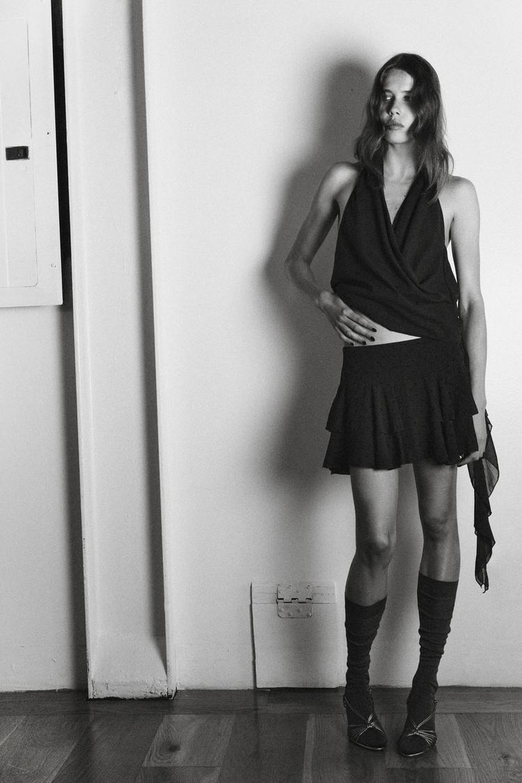 FALDA PANTALÓN OLANES Negro Marrón ZARA Mexico