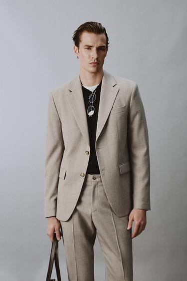 ANZUGJACKETT – COMFORT MIT WOLLE - Grau / Beige von Zara